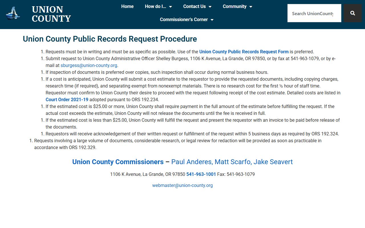 Union County clerk records public records request page