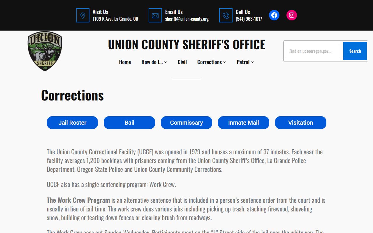 Union County arrest records correctional facility charges