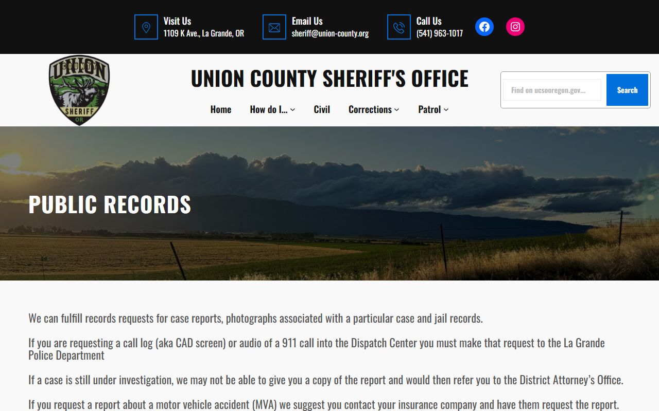 Union County arrest records sheriff public records request