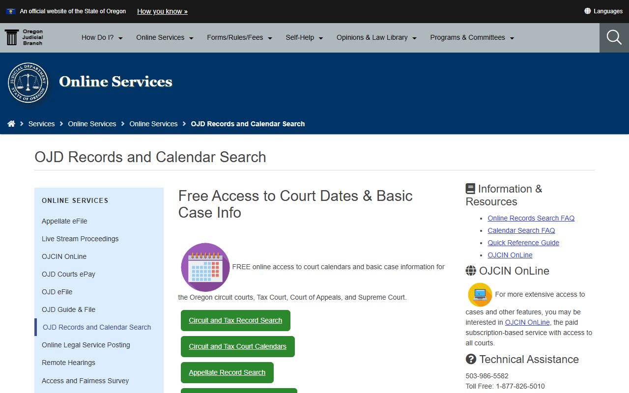 Union County court dockets OJD records and calendar search
