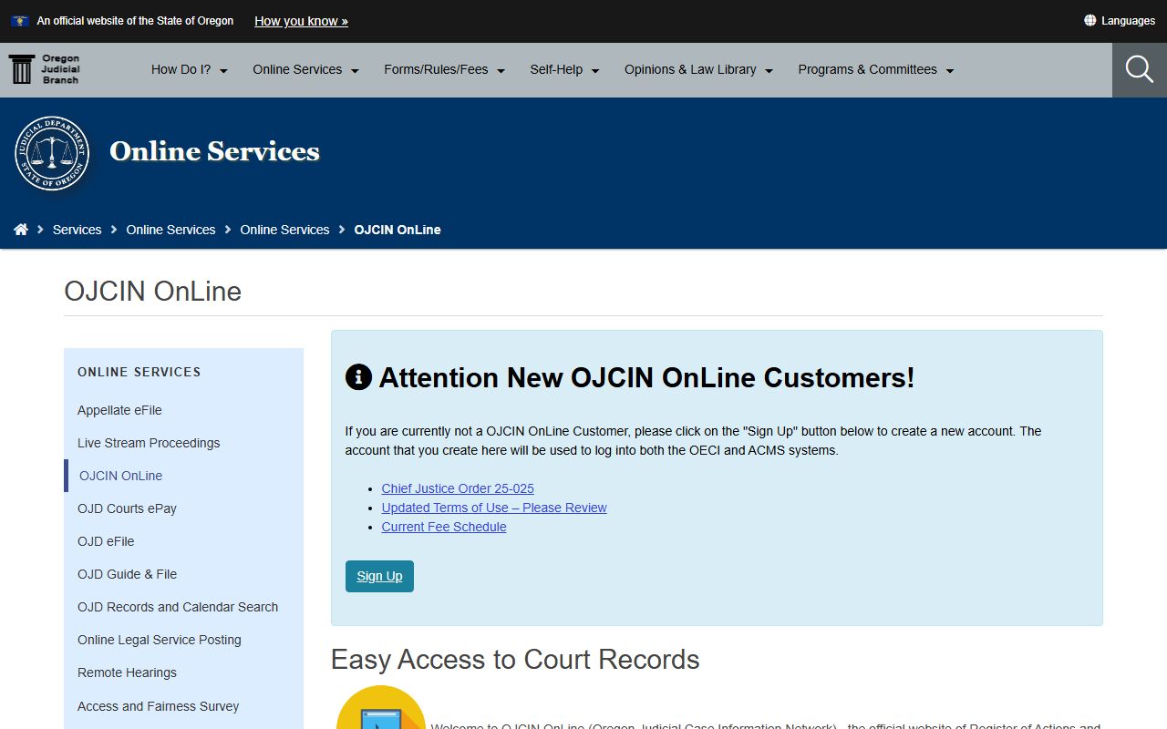 Union County court records OJCIN Online access