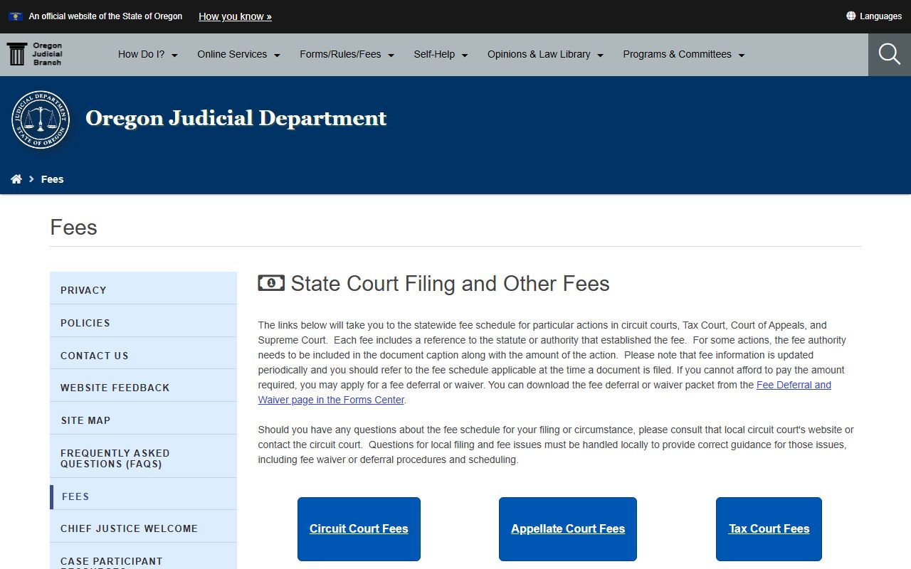 Union County court records Oregon Judicial Department fees