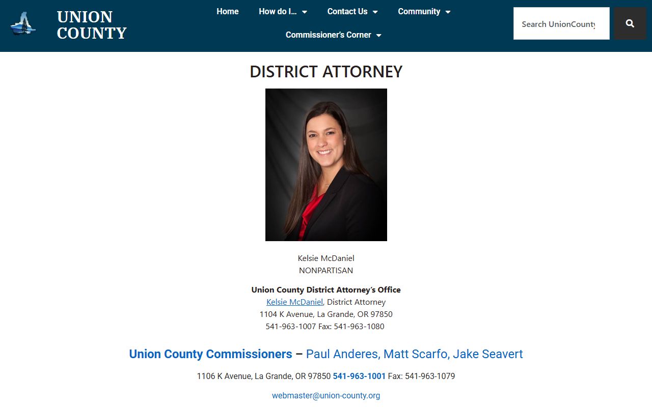 Union County criminal court records District Attorney elected official page