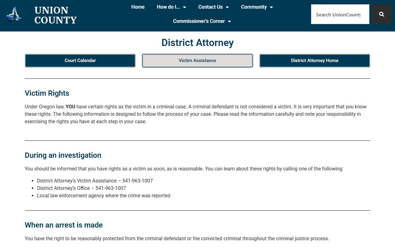 Union County criminal court records District Attorney victim assistance