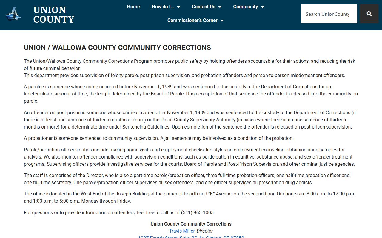Union County criminal court records community corrections