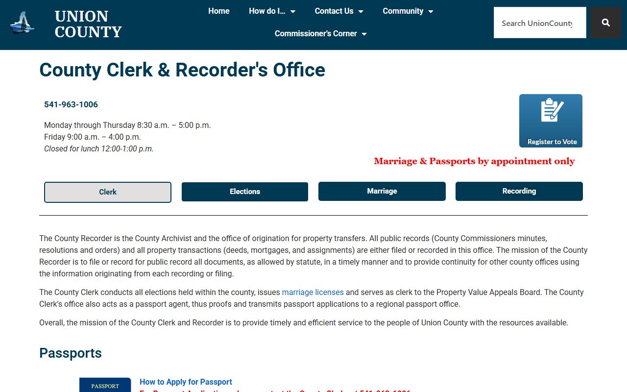 Union County court records Clerk and Recorder office page