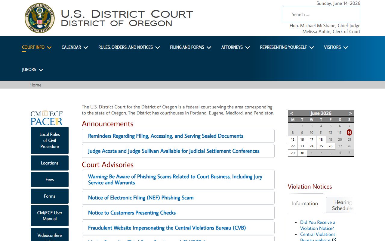 Union County court records District of Oregon federal court