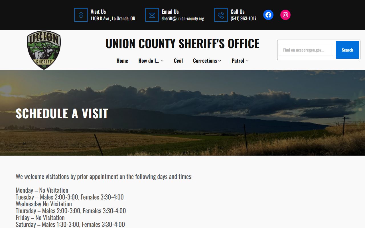 Union County inmate records jail visitation schedule
