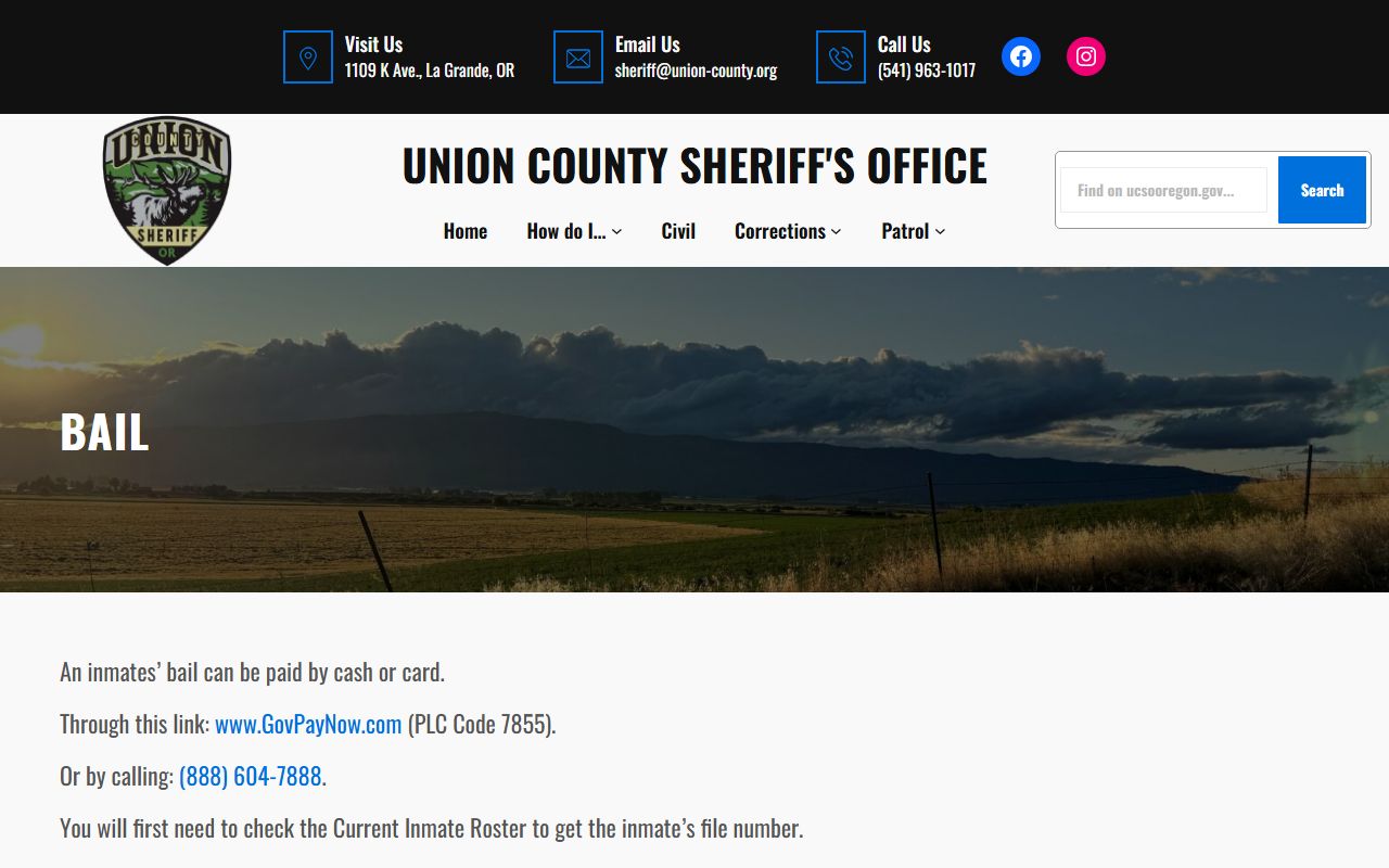 Union County inmate records bail payment instructions