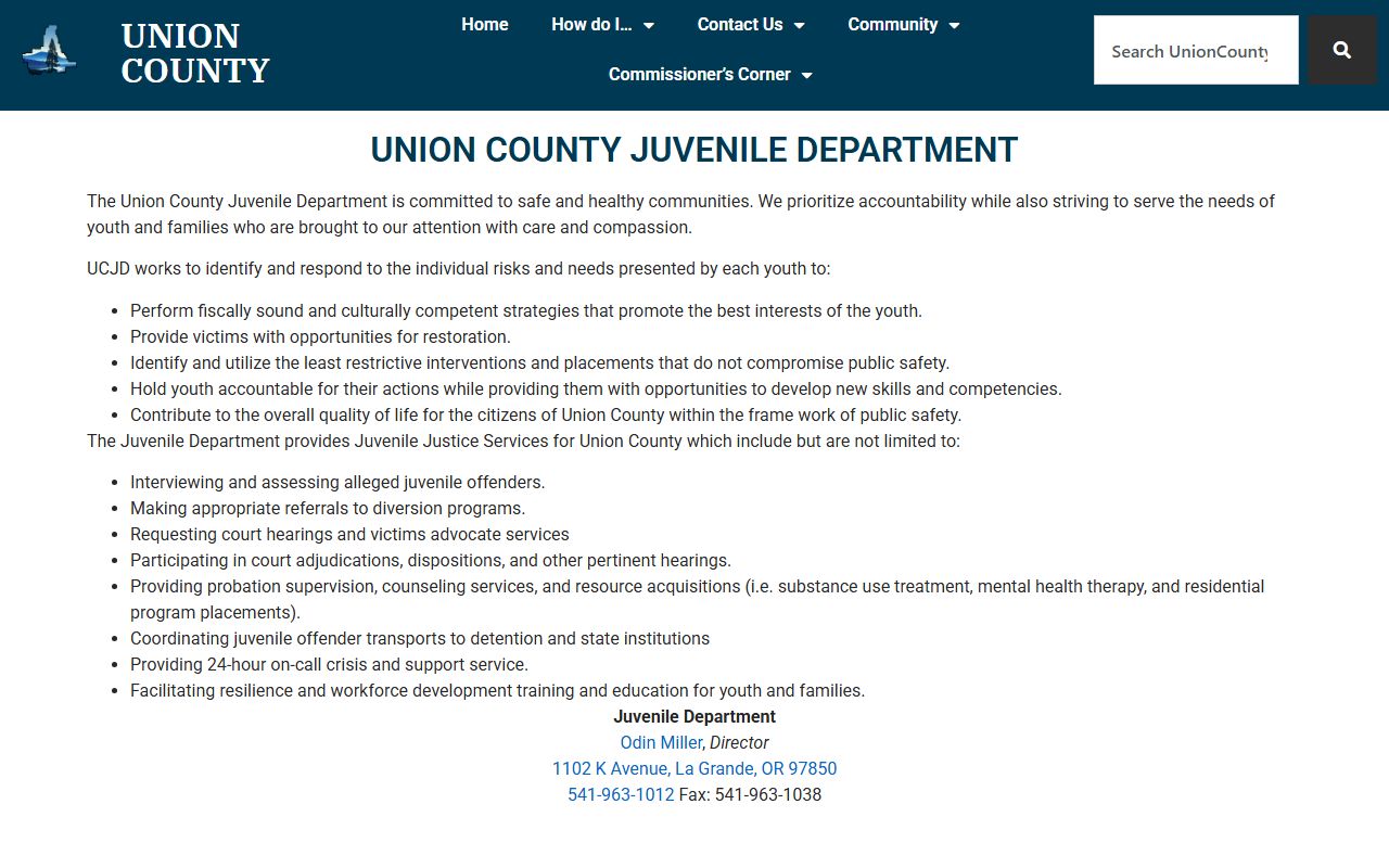 Union County probate records juvenile services page