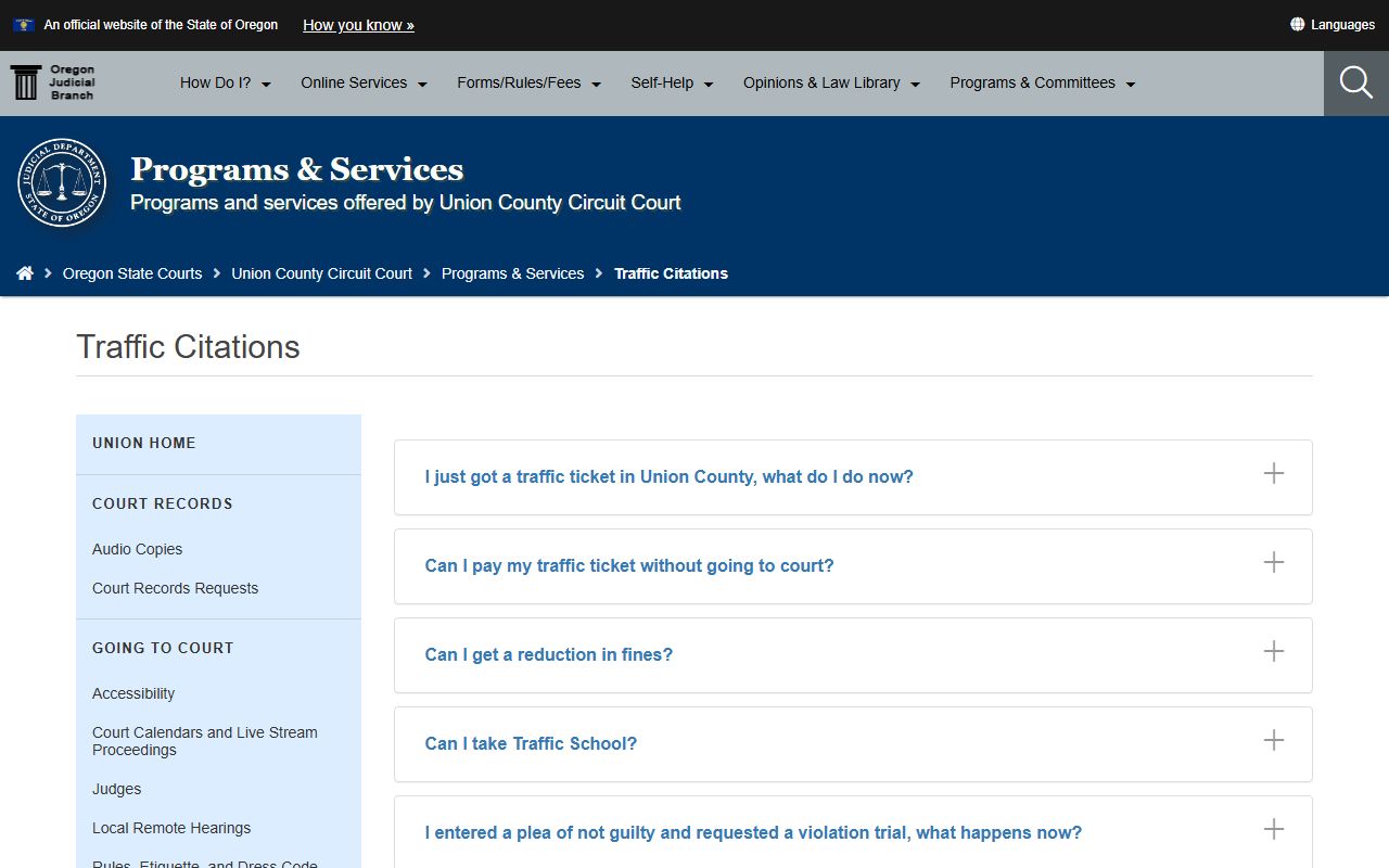 Union County traffic court records citation instructions