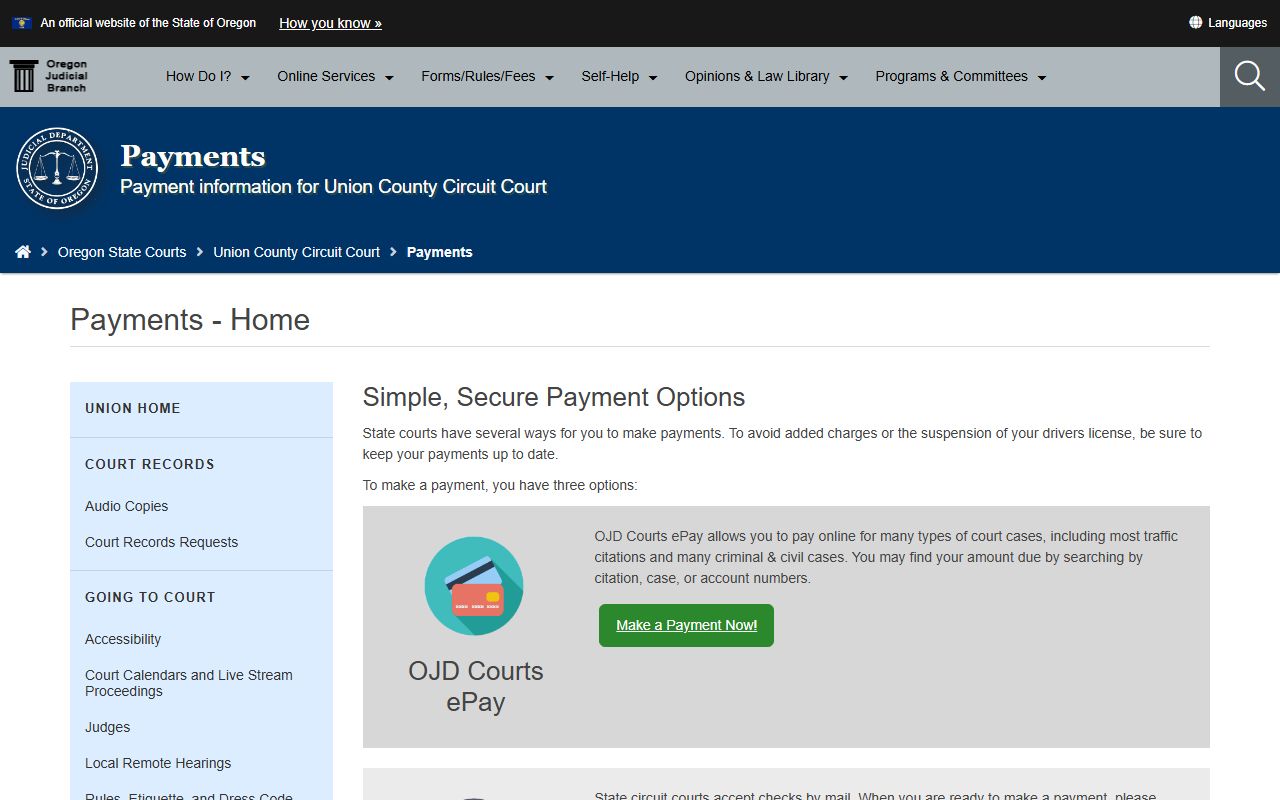Union County traffic court records Circuit Court payment options