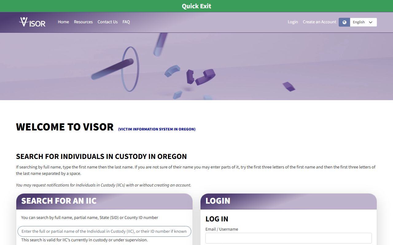 Union County warrant records Oregon VISOR custody notification